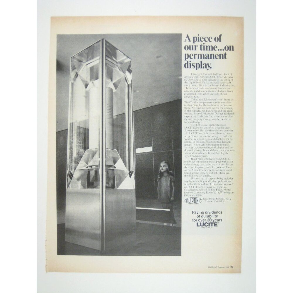 1968 Vintage Lucite DuPont Advertisement Print Ad Child Museum Stone of Time